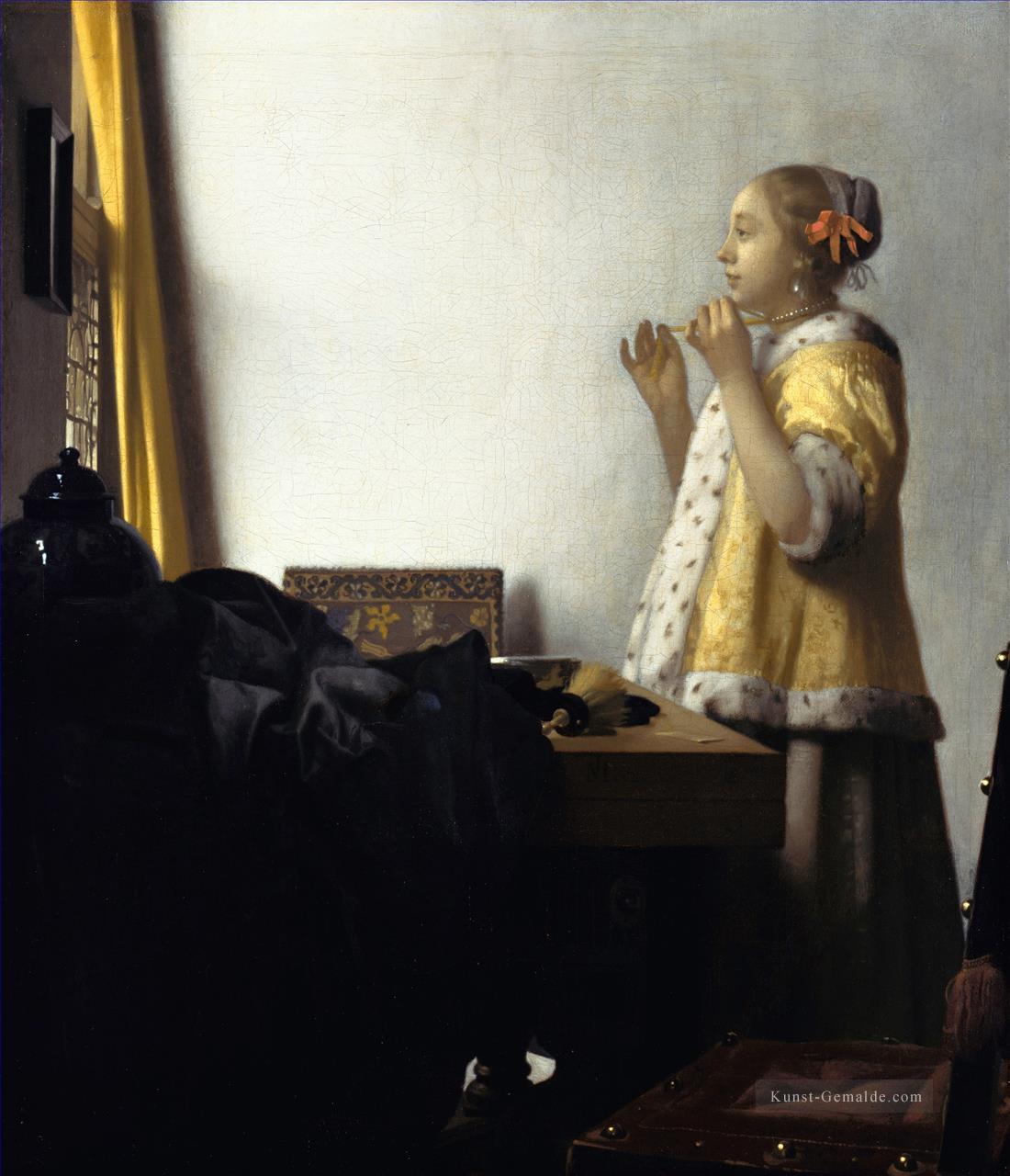 Frau mit einer Perlenkette Barock Johannes Vermeer Ölgemälde